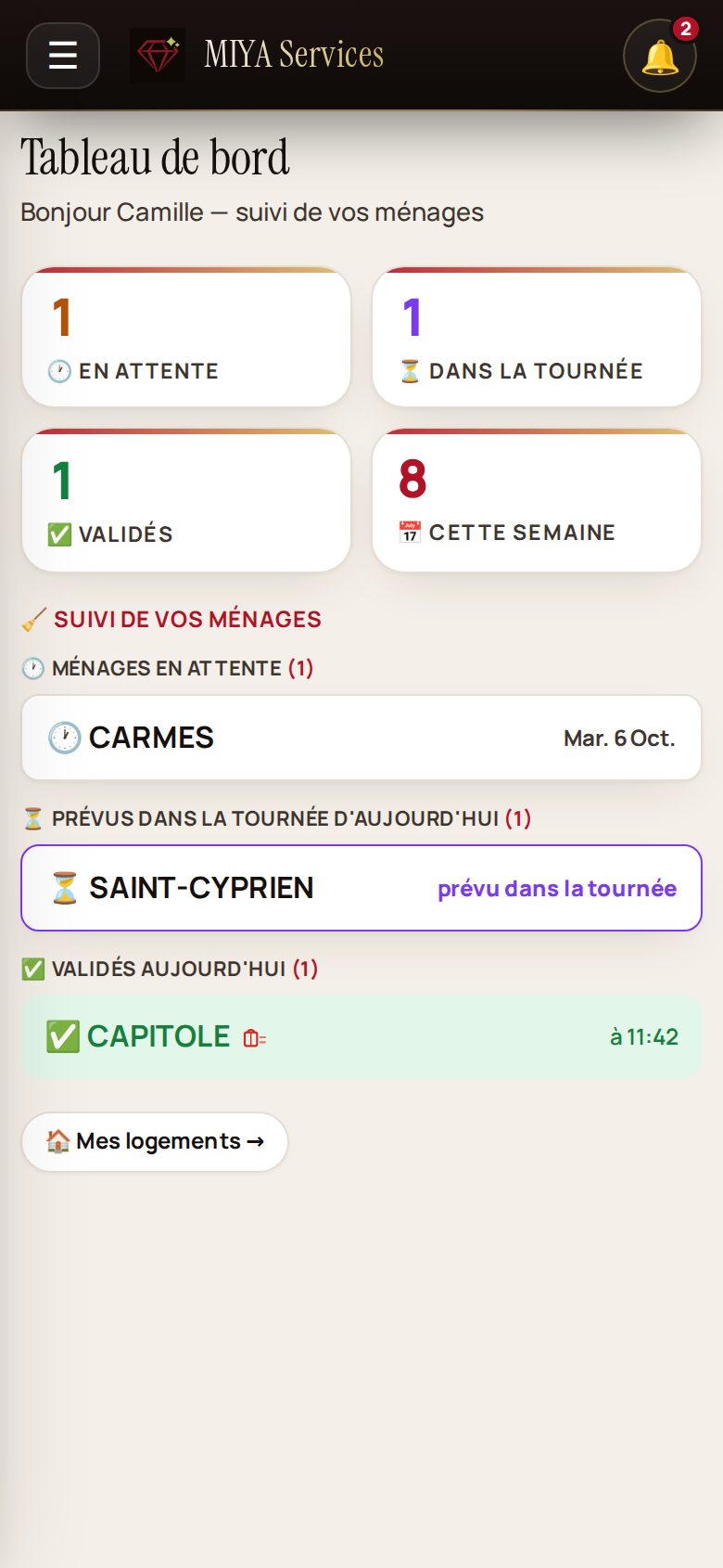 L’espace client de l’application MIYA Services